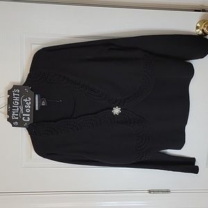Requirements Sweater Black XL with Silver Rhinestone Flower Pin